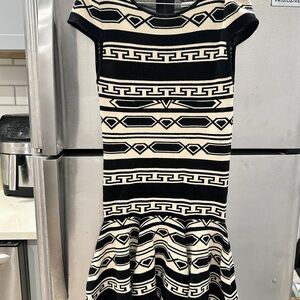 Alice + Olivia Black and Cream Geometric Mini Dress